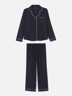 Jersey Knit Long Sleeve Boyfriend Pajama Set|Primark Discount