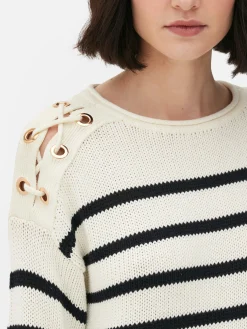 Laced Shoulder Striped Sweater|Primark Hot