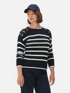 Laced Shoulder Striped Sweater|Primark Outlet