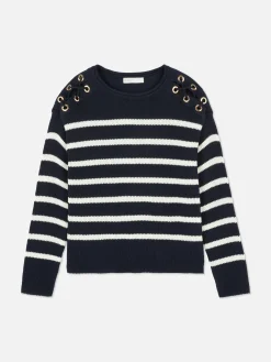 Laced Shoulder Striped Sweater|Primark Outlet