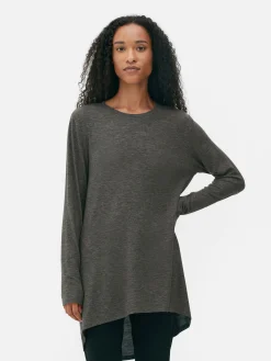 Long Sleeve Long Curved Hem Top|Primark Hot