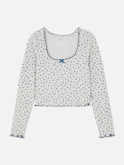 Mini Floral Ribbed Pajama Top|Primark Outlet
