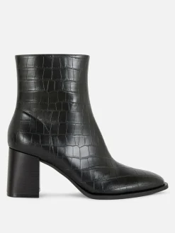 Mock Croc Faux Leather Heeled Boots|Primark Online