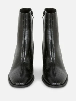 Mock Croc Faux Leather Heeled Boots|Primark Online