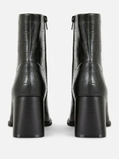Mock Croc Faux Leather Heeled Boots|Primark Online