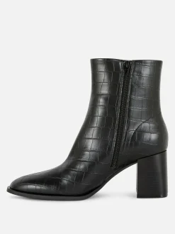 Mock Croc Faux Leather Heeled Boots|Primark Online