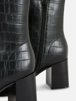 Mock Croc Faux Leather Heeled Boots|Primark Online