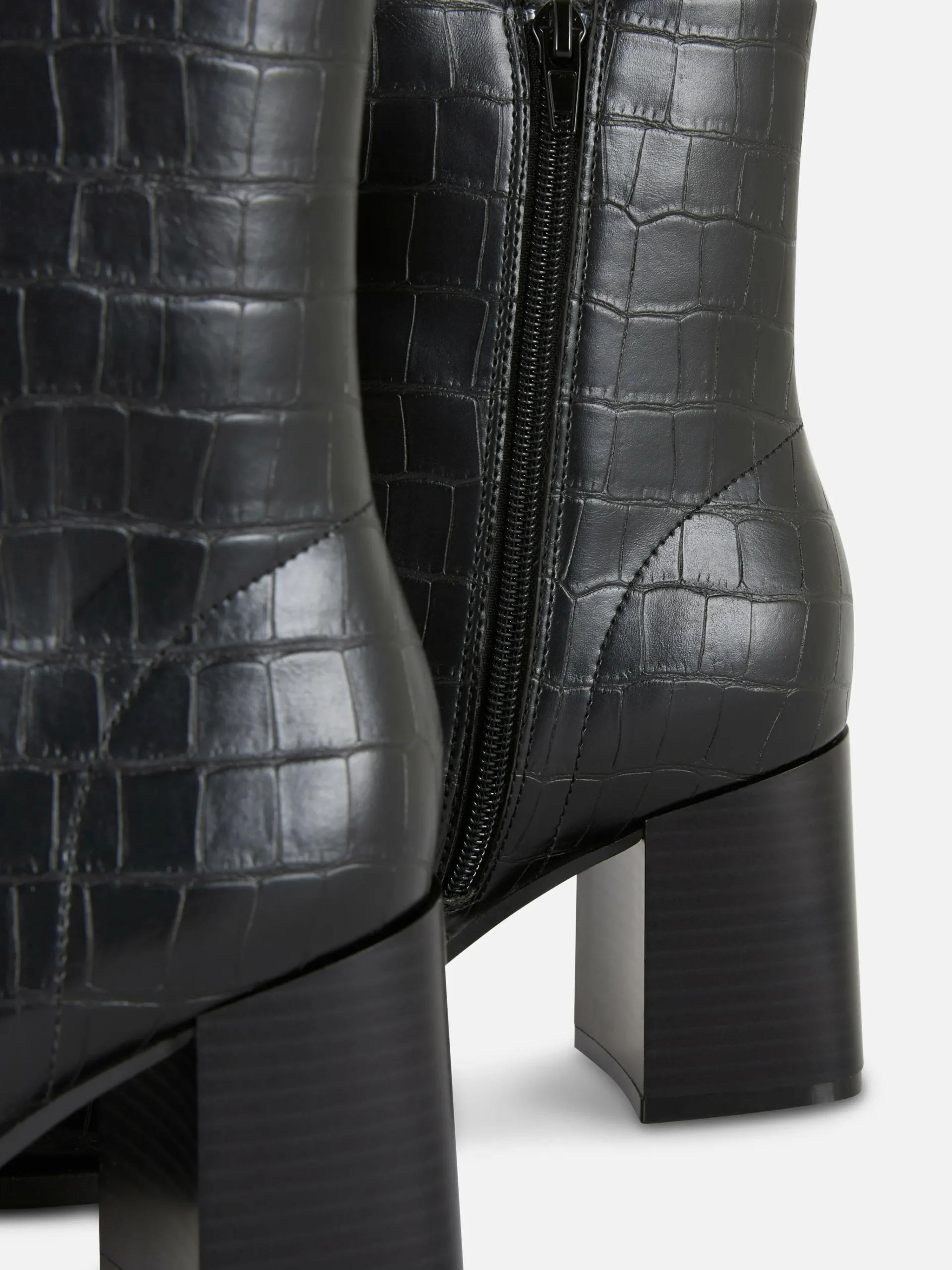 Mock Croc Faux Leather Heeled Boots|Primark Online