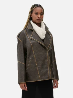 Oversized Distressed Biker Jacket|Primark New