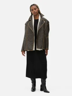 Oversized Distressed Biker Jacket|Primark New