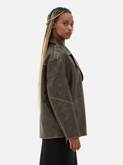 Oversized Distressed Biker Jacket|Primark New