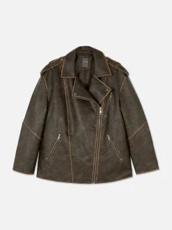 Oversized Distressed Biker Jacket|Primark New