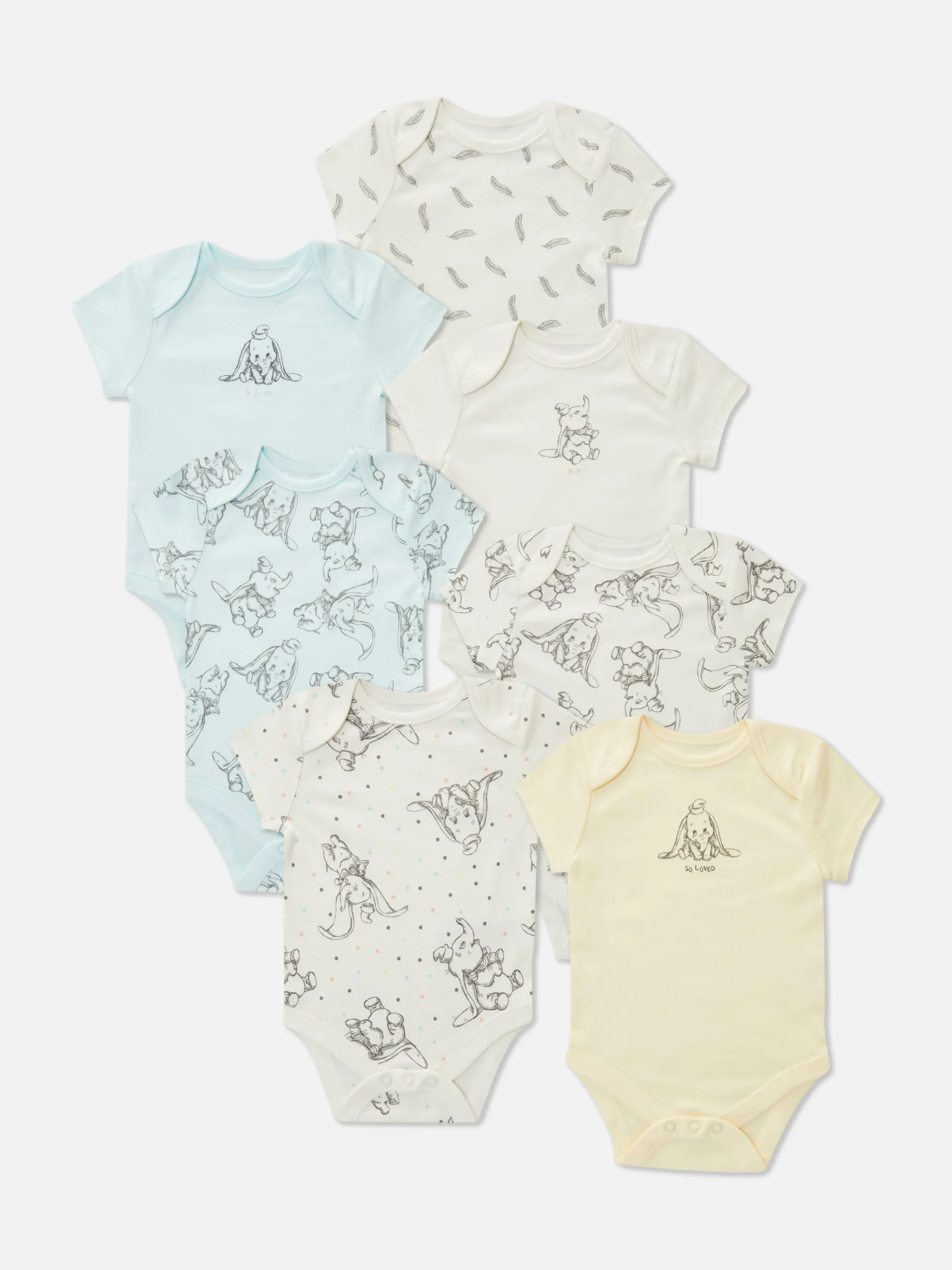 7-Pack Disney’s Dumbo Short Sleeve Bodysuits|Primark