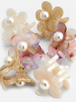 6-Pack Faux Pearl Flower Hair Clips|Primark New