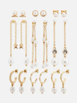9-Pack Faux Pearl Stud And Duster Earrings|Primark Outlet