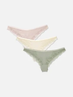 3-Pack Lace Trim Microfibre Thongs|Primark Clearance