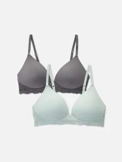 2-Pack Lace Trim Wireless Lounge Bras|Primark Online