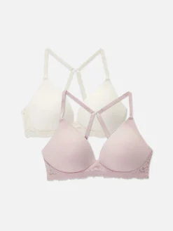 2-Pack Lace Trim Wireless Lounge Bras|Primark