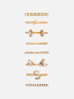 8-Pack Rhinestone Initial Rings|Primark Online