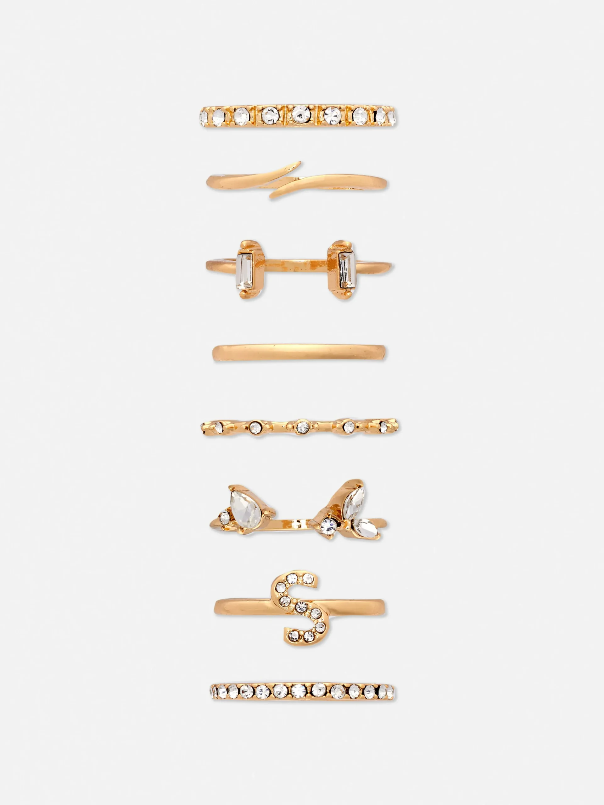 8-Pack Rhinestone Initial Rings|Primark Online