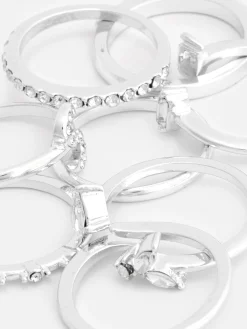 8-Pack Rhinestone Initial Rings|Primark Online