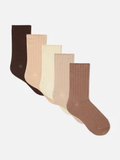 5-Pack Ribbed Crew Socks|Primark Clearance