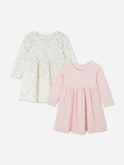 2-Pack Ribbed Long Sleeve Dresses|Primark Outlet