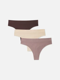 3-Pack Ribbed Thongs|Primark New