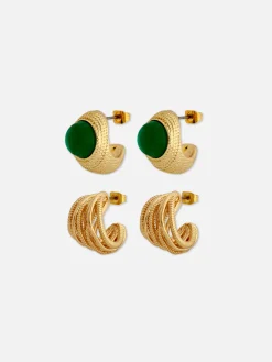 2-Pack Rita Ora Textured Hoop Earrings Set|Primark Outlet