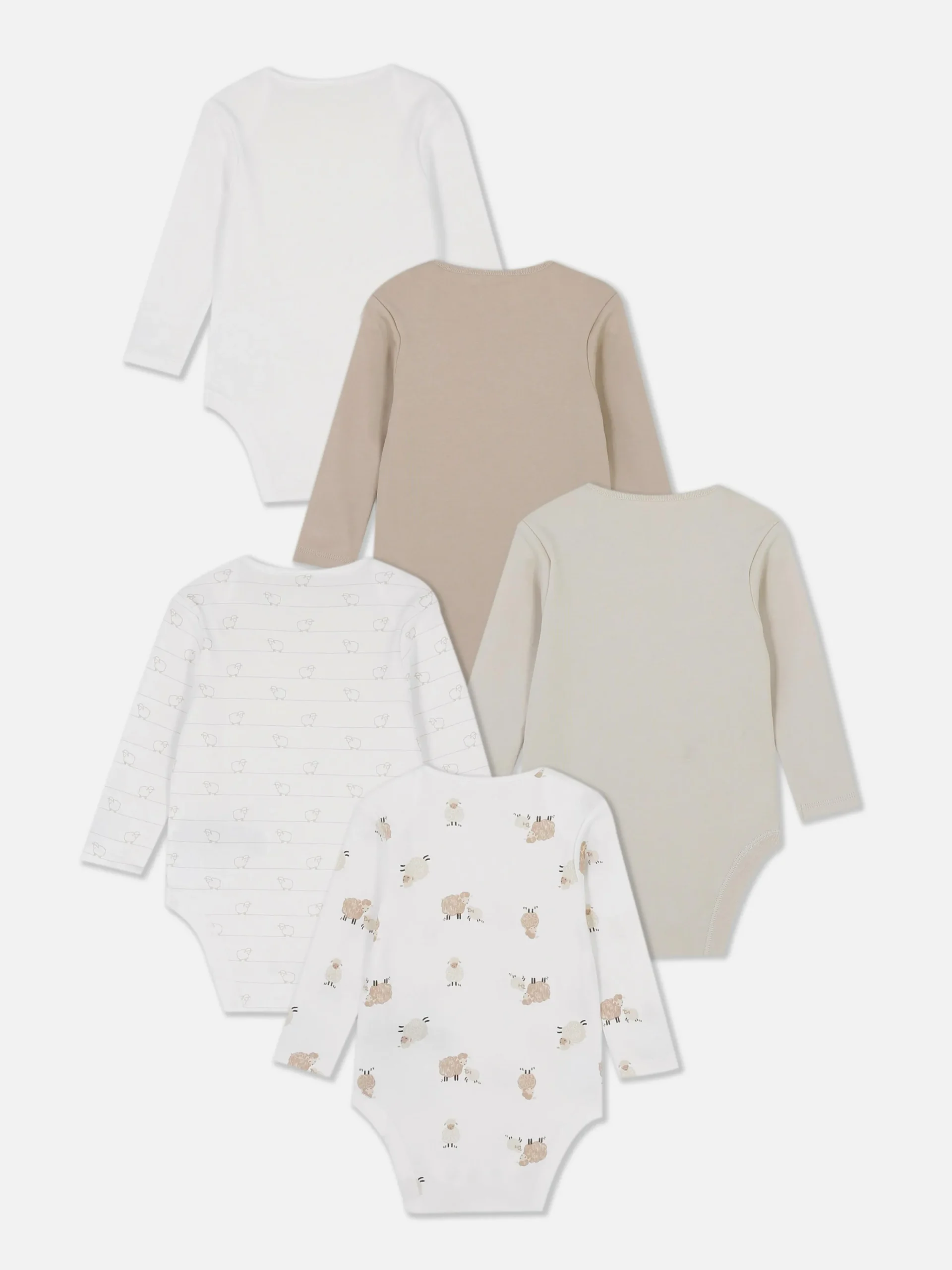 5-Pack Sheep Long Sleeve Bodysuits|Primark