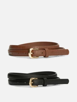 2-Pack Skinny Faux Leather Belts|Primark Clearance