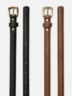 2-Pack Skinny Faux Leather Belts|Primark Clearance