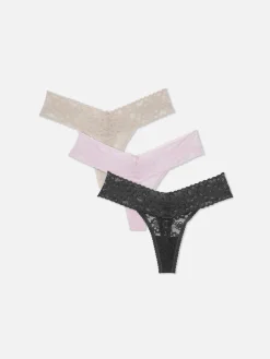 3-Pack Tonal Floral Lace Bandeau Thongs|Primark New
