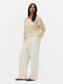 Pointelle Collared Sweater|Primark Online