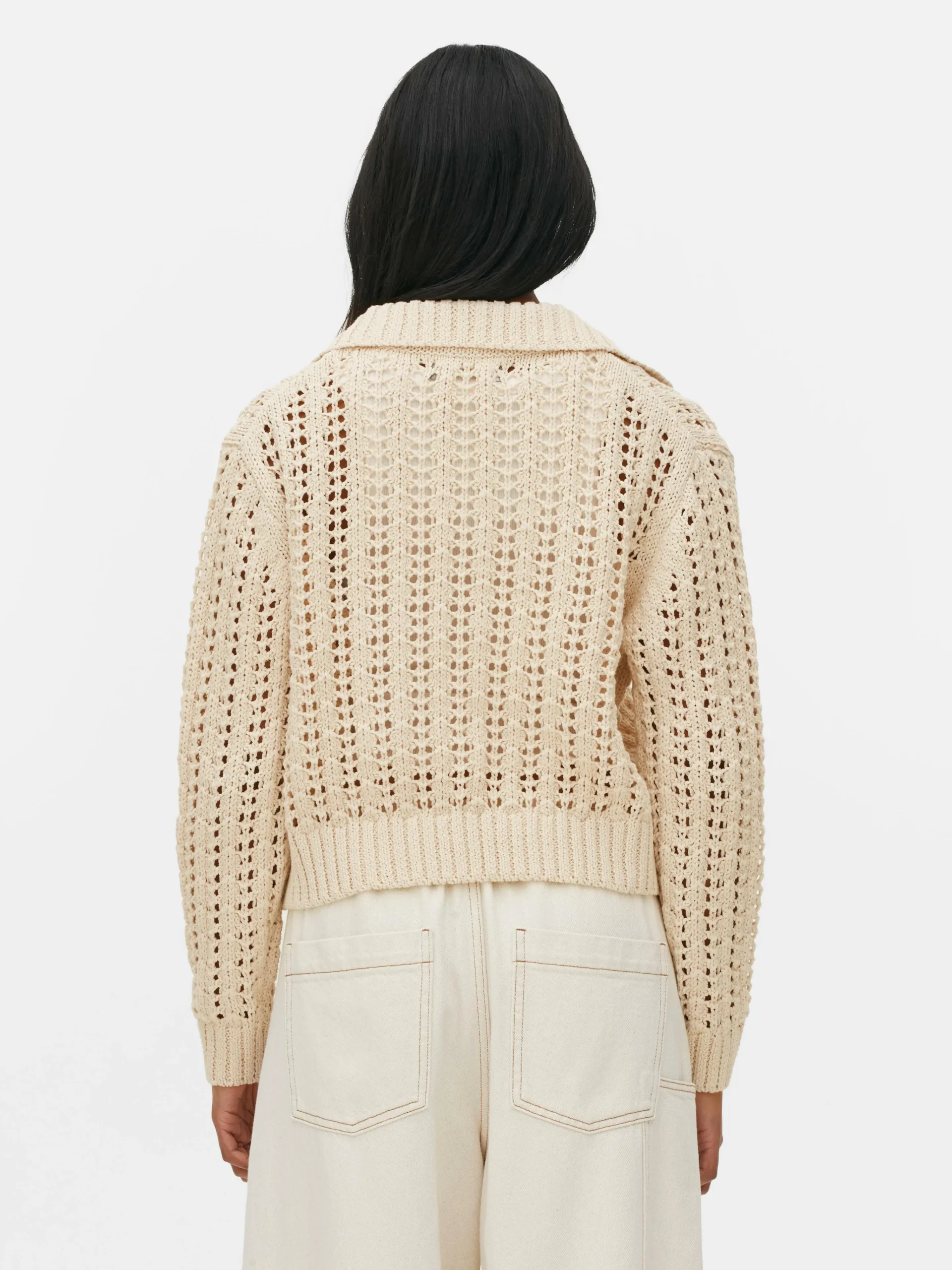 Pointelle Collared Sweater|Primark Online