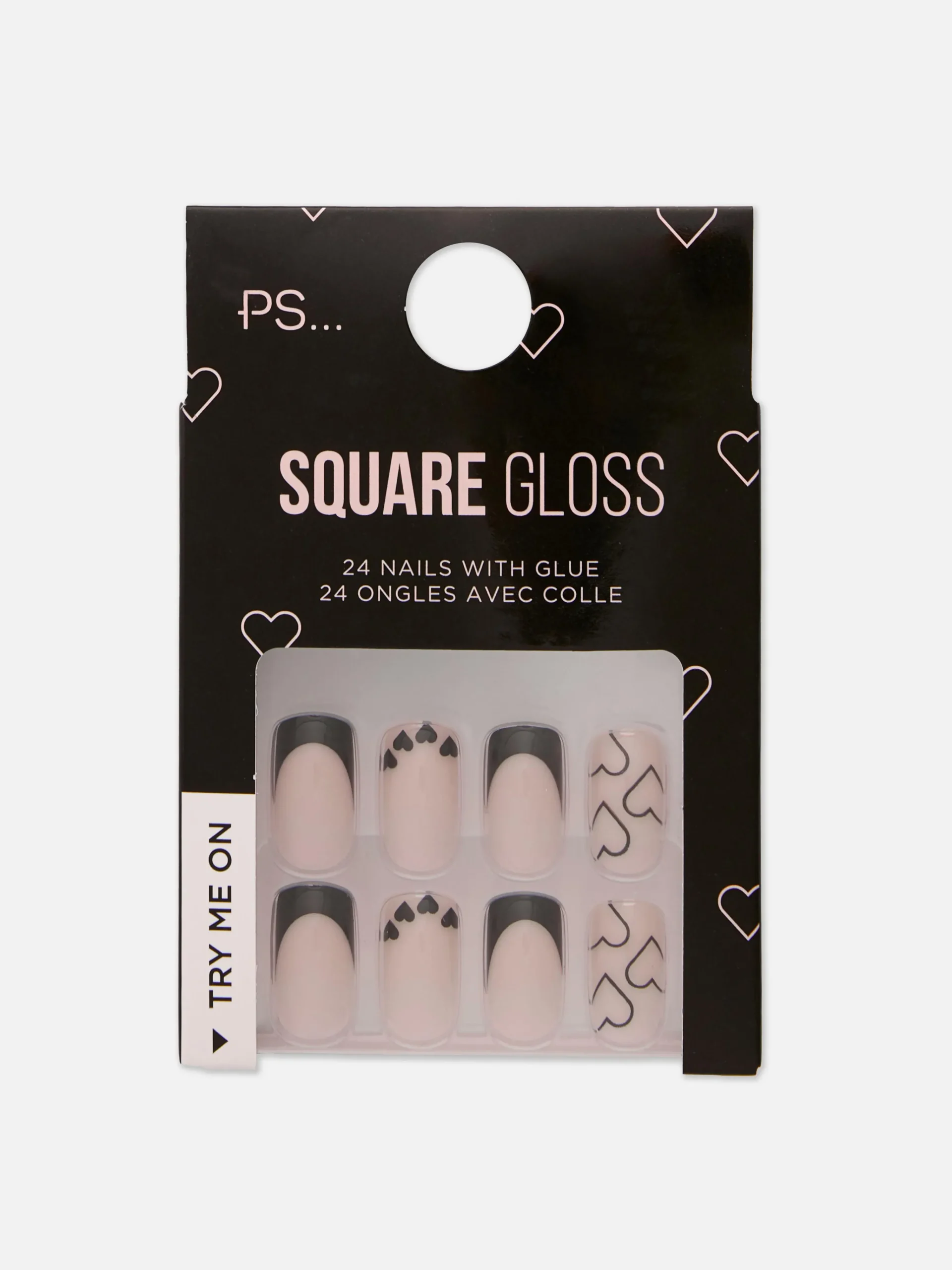 PS Square Gloss Heart Faux Nails|Primark Hot