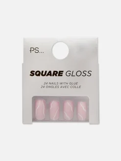 PS Square Gloss Swirled Faux Nails|Primark Online
