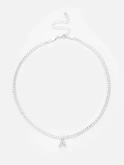 Rhinestone Initial Snake Chain Necklace|Primark Online