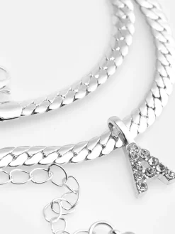 Rhinestone Initial Snake Chain Necklace|Primark Online