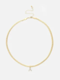 Rhinestone Initial Snake Chain Necklace|Primark Clearance