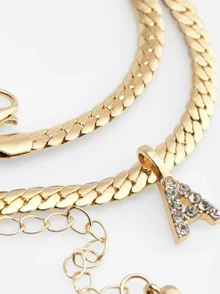 Rhinestone Initial Snake Chain Necklace|Primark Clearance