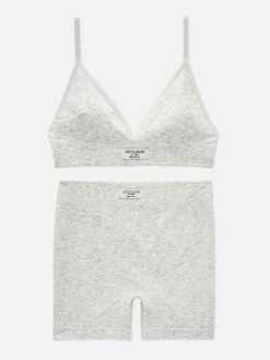 Ribbed Bralette And Shorts Lounge Set|Primark
