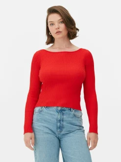 Ribbed Slash Neck Top|Primark Outlet