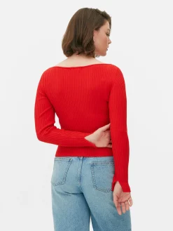 Ribbed Slash Neck Top|Primark Outlet