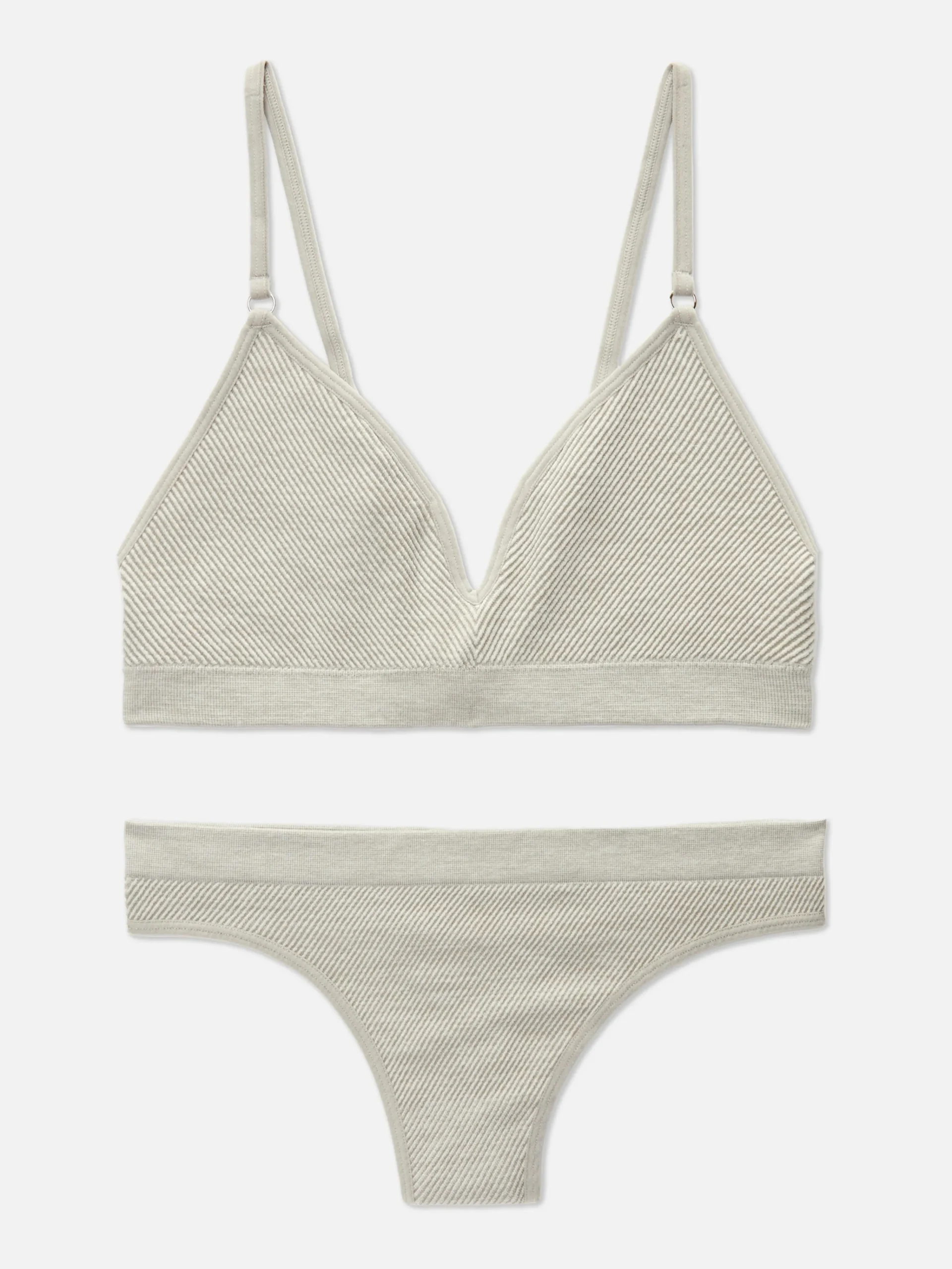 Ribbed Triangle Bra And Thong Set|Primark Sale