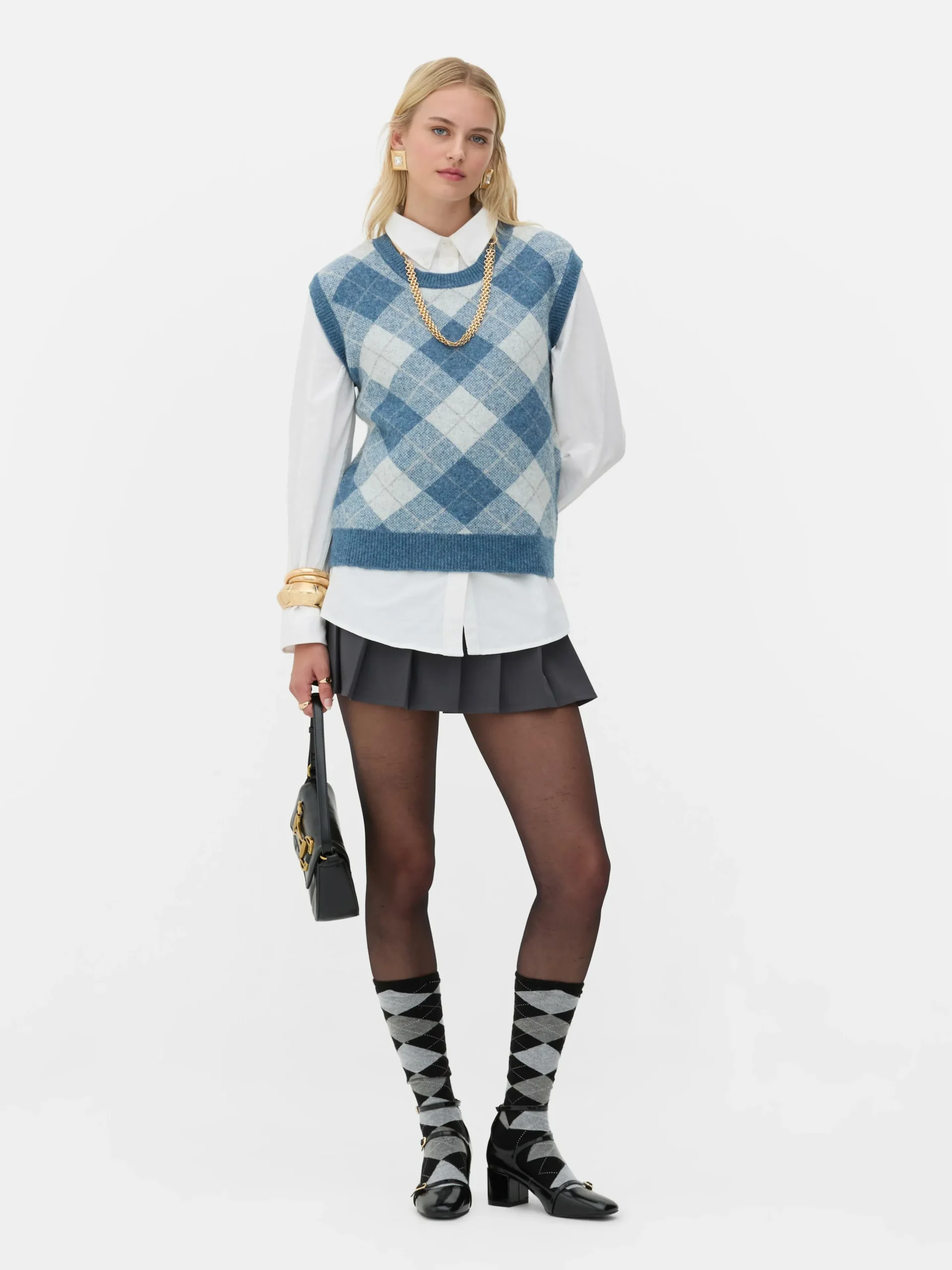 Rita Ora Argyle Knit Vest|Primark Outlet