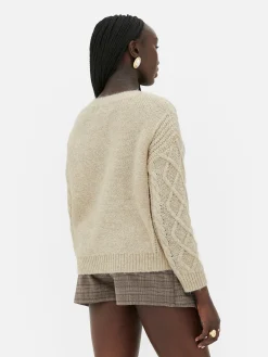 Rita Ora Buttoned Cable Knit Sweater|Primark Online
