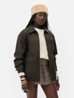 Rita Ora Faux Leather Distressed Bomber Jacket|Primark New