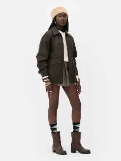 Rita Ora Faux Leather Distressed Bomber Jacket|Primark New