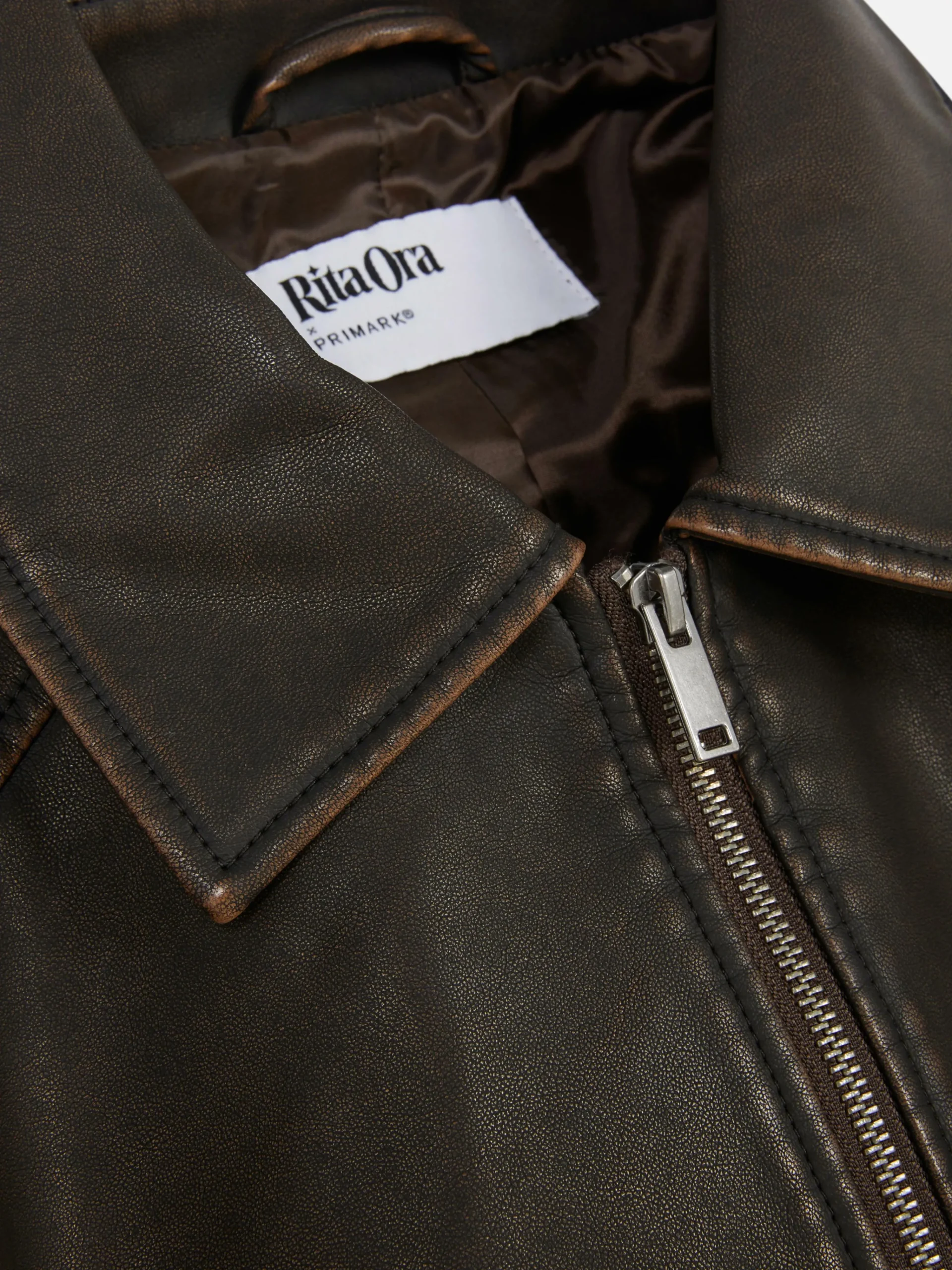 Rita Ora Faux Leather Distressed Bomber Jacket|Primark New